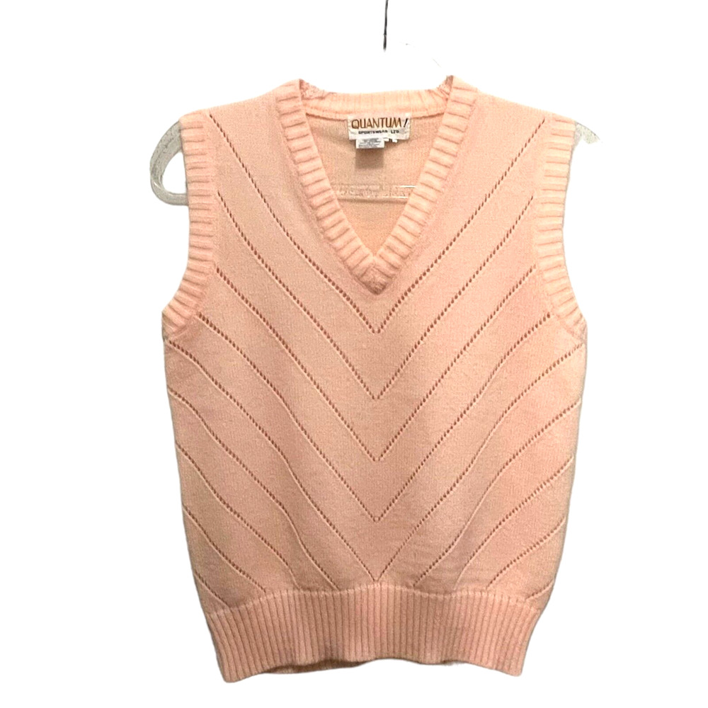 Quantum Sweater Vest Preppy Women Pale Peach Vintage Librarian Secretary Chic S